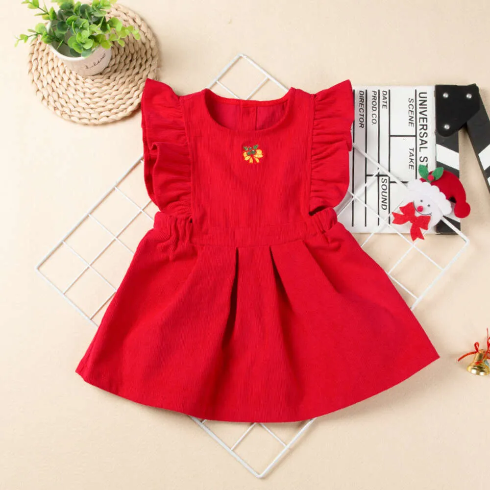 New Girl's Spring/Summer Dress Bottom Set Big Red Sleeveless Children's Dress Long Sleeved T-shirt