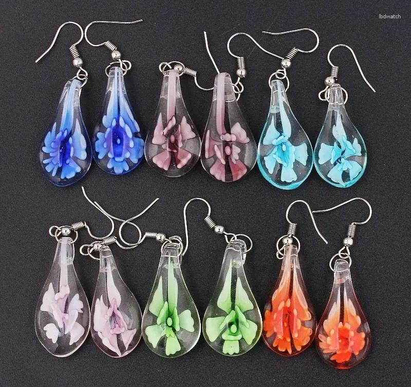 Dangle Earrings Qianbei Wholesale 2024 6pairs手作りムラーノランプワークガラスミックスカラーレディースドロップフラワーサンクスギビングギフト