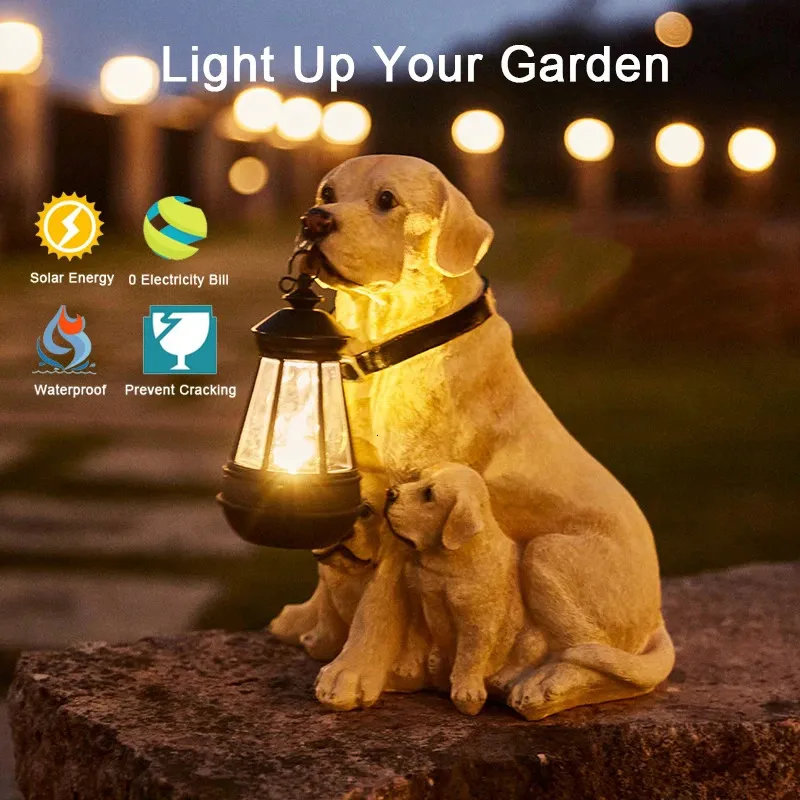 Simulazione solare animale luce esterna statue di cani in resina impermeabile luci notturne per pathway yard giardino decorazione fauna selvatica 240403