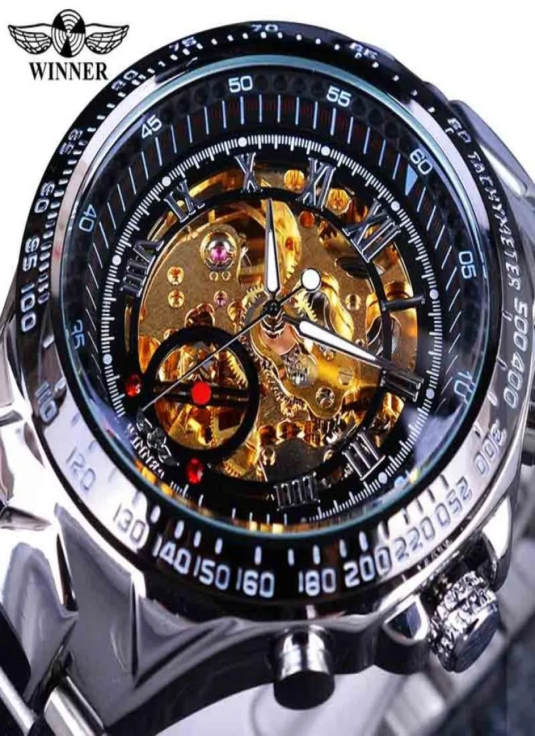 Новая модная повседневная делуфкие мужчины Mechanical Watch Golden Top Luxury Steel Automatic Mechanical Classic Skeleton Watch Лучшие G6219293