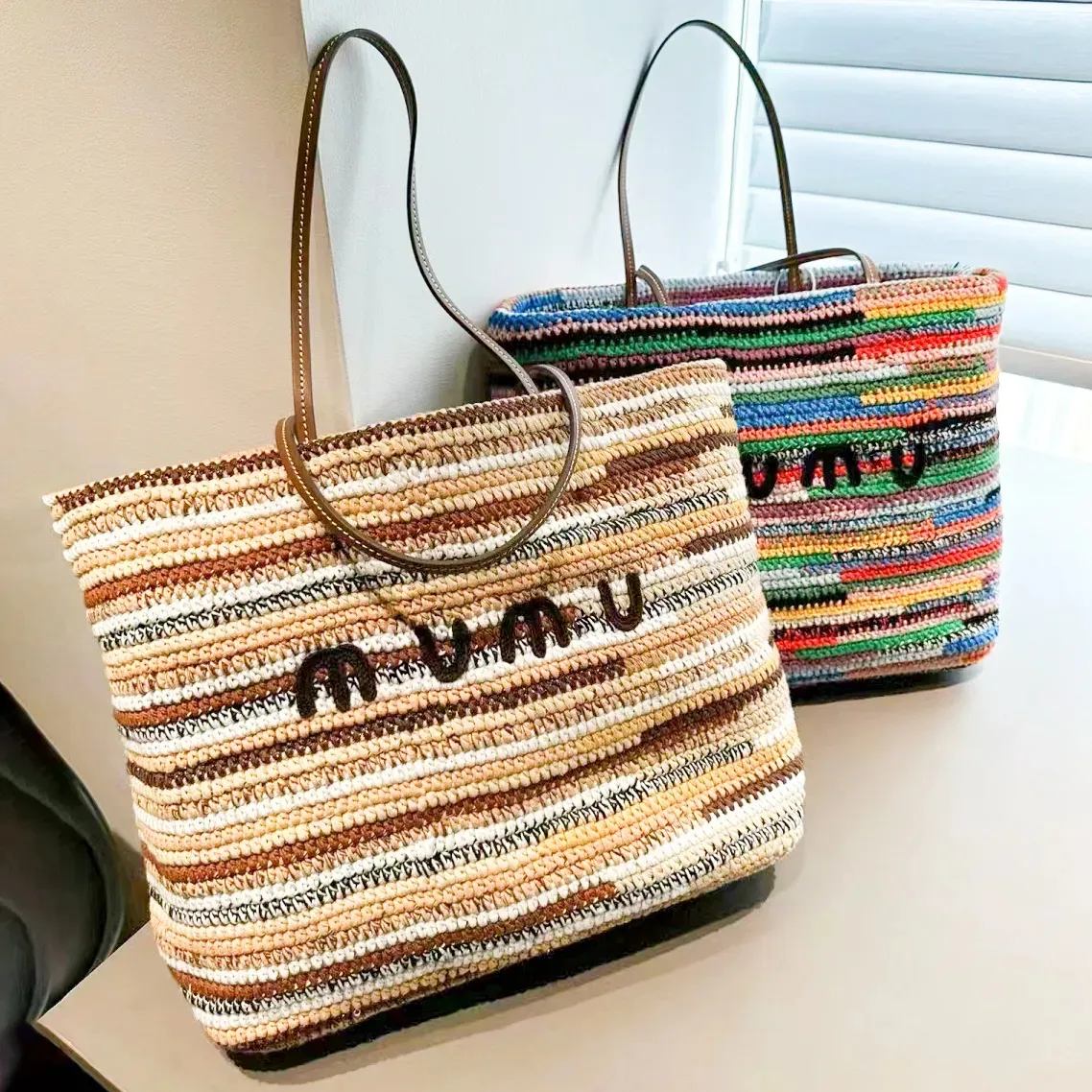 DHgate.com:MiuMiu Raffia Large Designer Tote Bag - Handwoven
