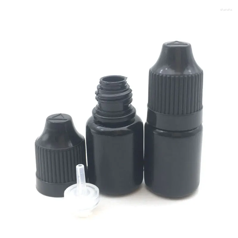 Förvaringsflaskor 200 st påfyllningsbar mjuk 5 ml svart PE -plastdroppflaska tom vätska med färgglad barnsäker mössa viflaska