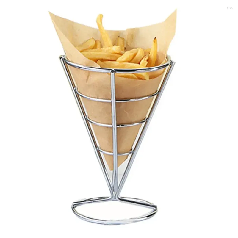 Kök förvaring Mozzarella Sticks Basket Räkor Hållbara metallfries Stand med kopphållare Rust-Proof Chip Cone Fry för mat