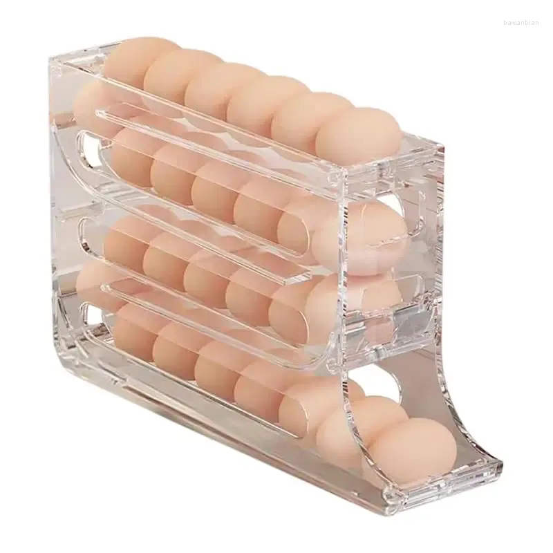 Kitchen Storage 4 Tier Refrigerator Egg Rack 30 Eggs Countertop Cabinets Organizer Space-Saving Rolling Holder For Dining