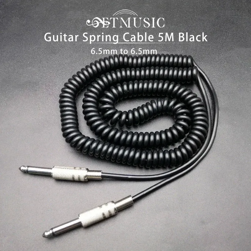 Cables de guitarra de guitarra de 5 m guitarra de cable de resorte de 6.5 mm a 6.5 mm Cable de audio de resorte mono a masculino negro
