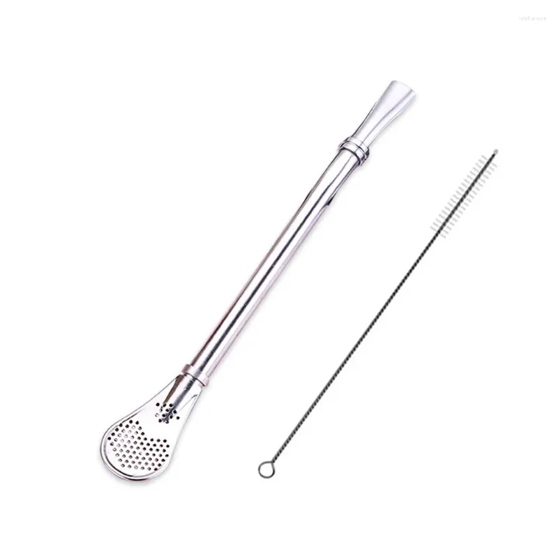 Drinking Straws 1PC Stainless Steel Metal Straw Tubules Yerba Mate Filter Spoons Reusable Tube Tea Tools Cleaner Brush Bar Accessories