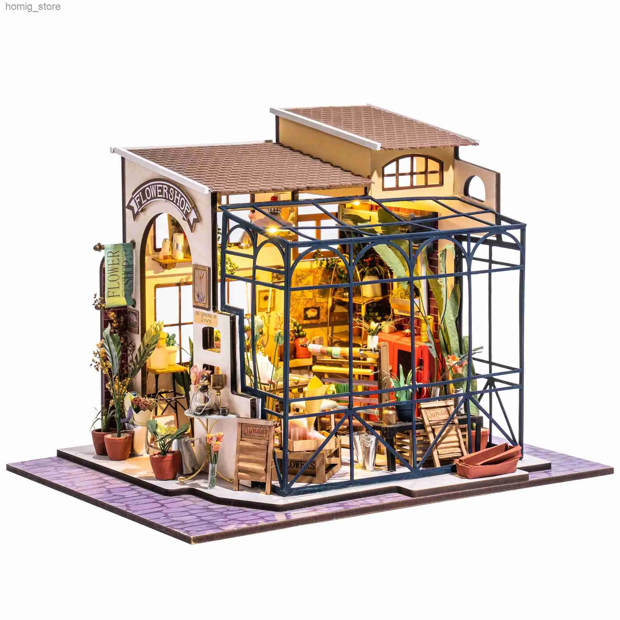3D Puzzles Robotime Rolife Diy Doll Wooden House Emilys Flor Shop Toys em miniatura para crianças - DG145 Y240415