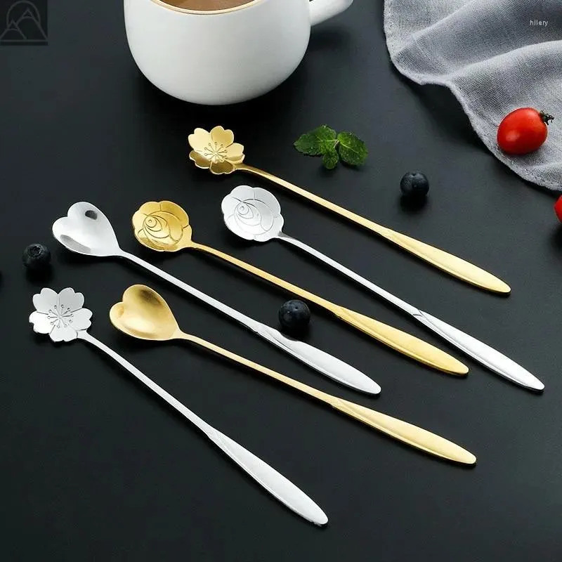 Coffee Scoops Cherry Stainless Steel Tableware Mixing Spoon Korean Innovative Long Handle Bar Dessert Household