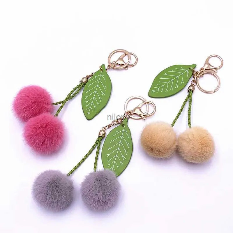 Keychains Lanyards Fruit Keychains Car Cute Cherry Bag Key Chain Fur Ball Plush Doll Cartoon Pendant Creative Accessories Pompom Keychain