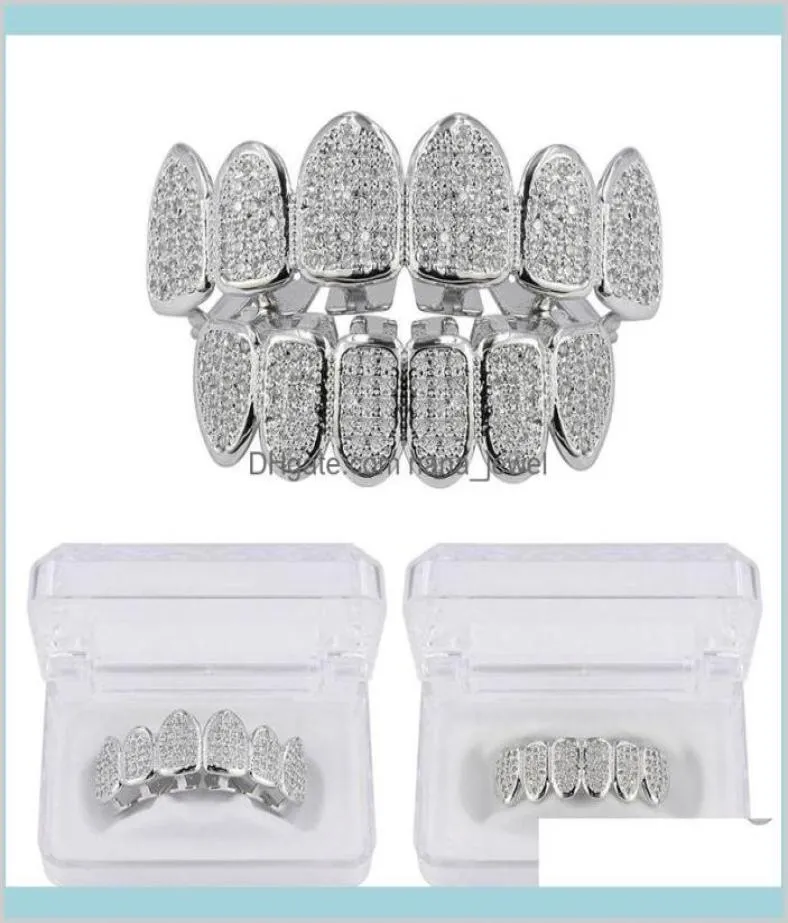 Grillz corpo dental jóias de hip hop masculino dentes de diamante de dentes de diamante Charmos de ouro Gold Out Grills Rapper Men Fashion Acessórios Drop 4295783