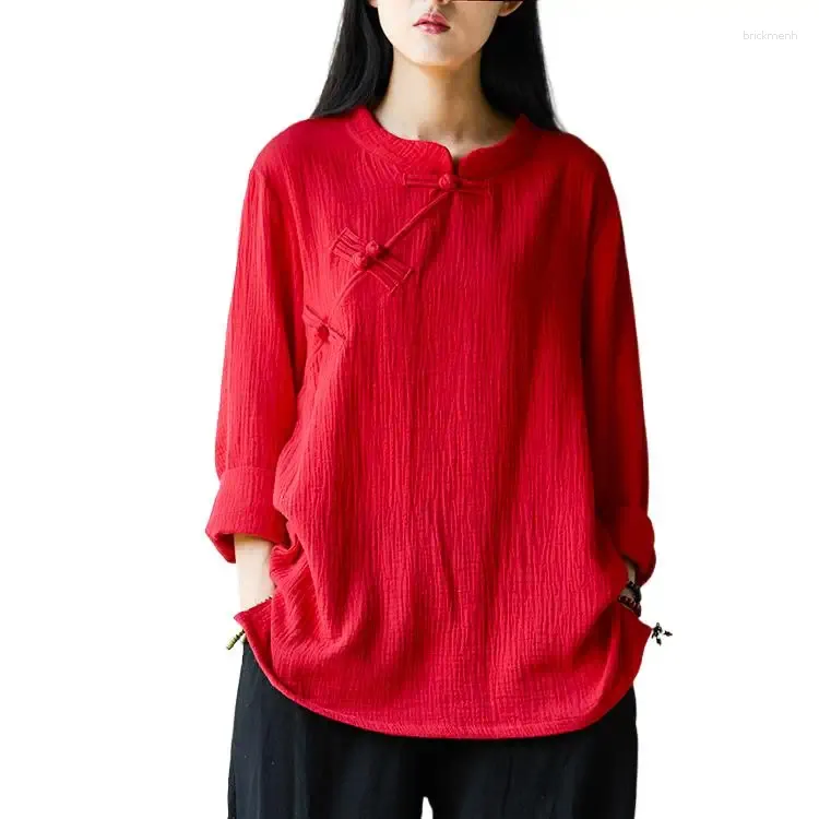 Kvinnors blusar Hemd Damen Blusaas Para Mujer Moda 2024 Spring Long Sleeve Casual Cotton Linen Chinese Style Autumn Tops