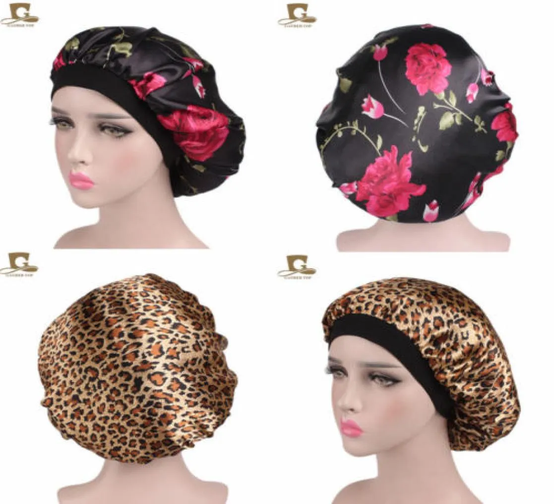 Kvinnor Satin Night Beauty Salon Sleep Cap Cover Hair Hat Silk Head Wide Elastic Band för Curly Springy Hair Chemo Cap5718782