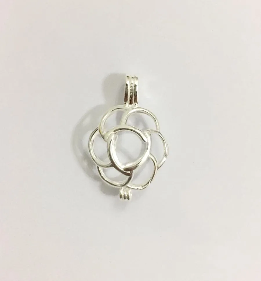 925 Silver Rose Locket Cage Can Hold A Pearl Gem Bead Pendant Mounting Sterling Silver Hollow Rose Flower Pendant Fitting2242017
