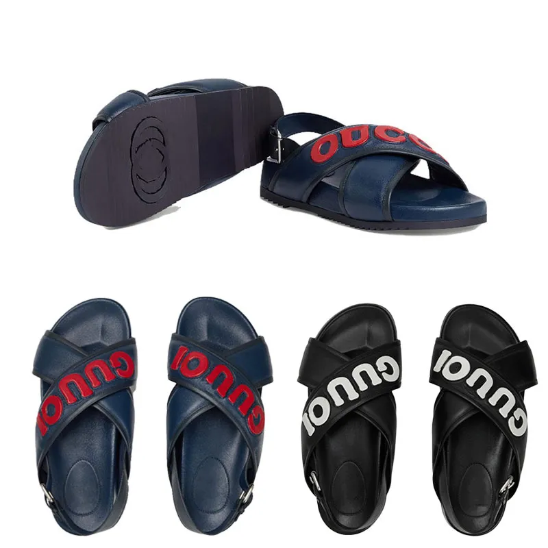 Klassiska icke-slip sules kvinnor tofflor med låda andningsbara slip-on män tofflor bokstäver logotyp kan blötläggas i vatten bekväm sandal lättvikt