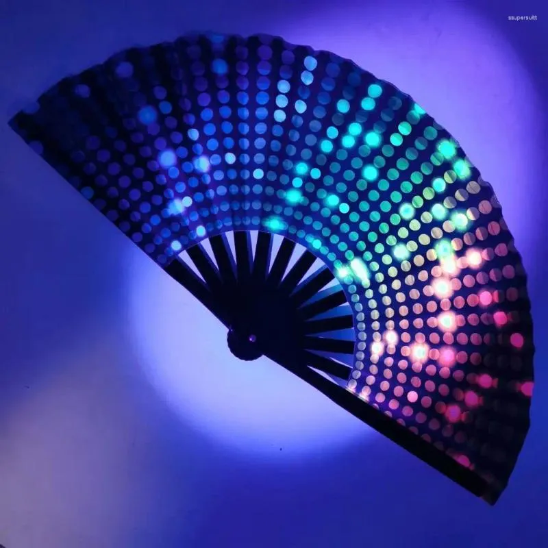 Decorative Figurines Modern Bright Color Fan Colorful Uv Fluorescent Folding For Carnival Dance Party Weddings Portable Bamboo Bone Stage