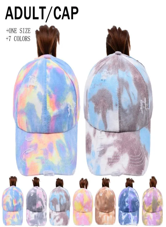 Tiedye Ponytail Hats Snapbacks 7 Cores Mulher Lavagem Baseball Caps de esportes ao ar livre Messy Bun Trucker Hat Cyz32172405392