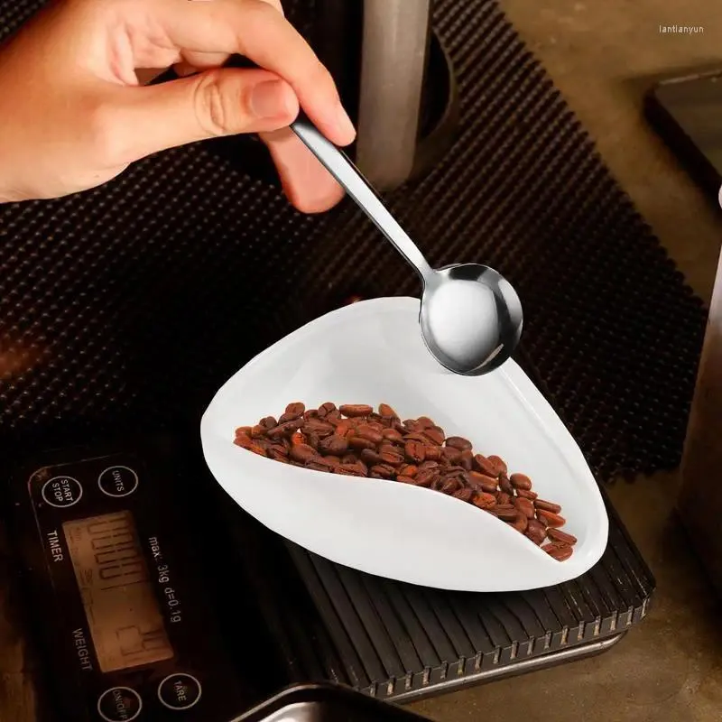 ティートレイ1PCSコーヒー用量豆測定カップピュアホワイトセラミックスクープステンレススチールスプーンで計量