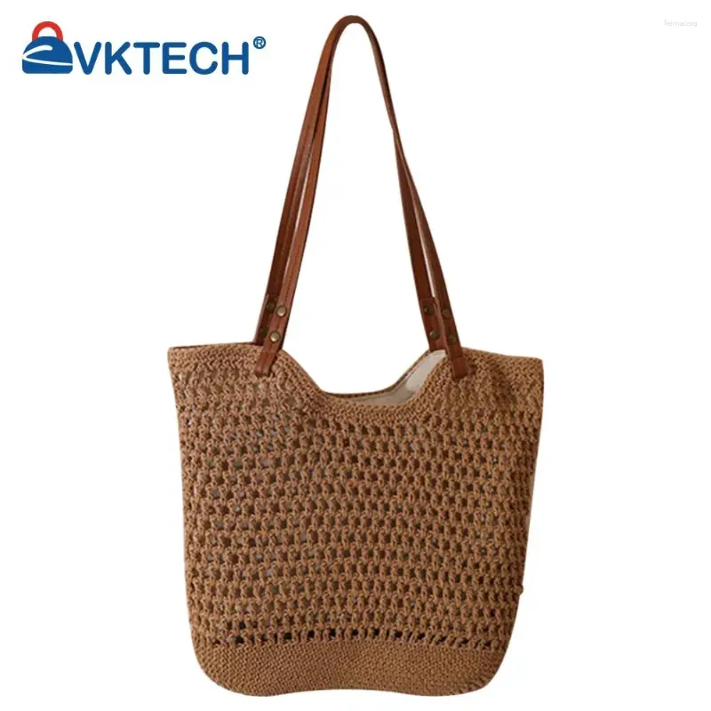 Sac à bandouliers Coton Crochet Sac Hollow Out Summer plage avec Zipper Tote Tote Holiday Travel Handsbag pour les femmes