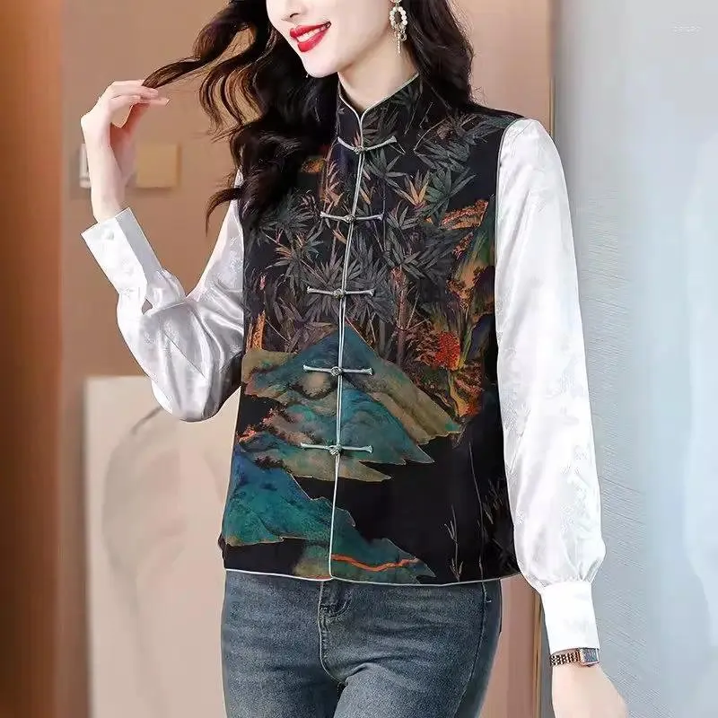 2024 Spring Womens Retro Silk Printed Chinese Style Womens 2024 Spring Womens Retro Silk Printed Chinese Style Womens