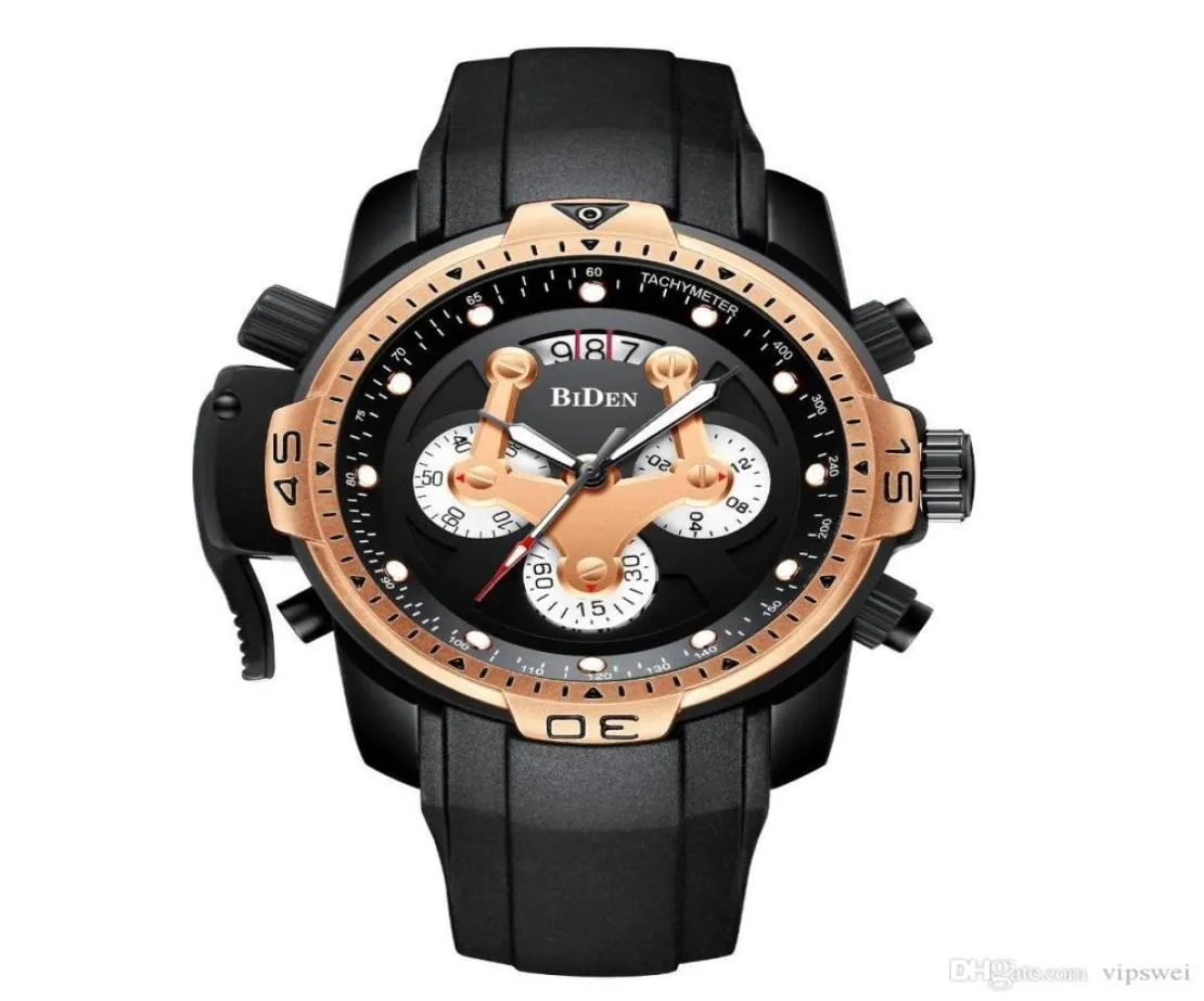 Hommes Top Quality Quality Rose Gold Casual Quartz Watch Black Rubber Strap Mens Multifonction Multifonction MISTÉRES ARRÉPERSHERS SPORTS WRIS1610796