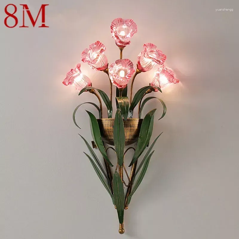 Muurlampen 8m Amerikaanse stijl plattelandslamp Frans pastorale led creatieve bloem woonkamer slaapkamer gang huis decoratie