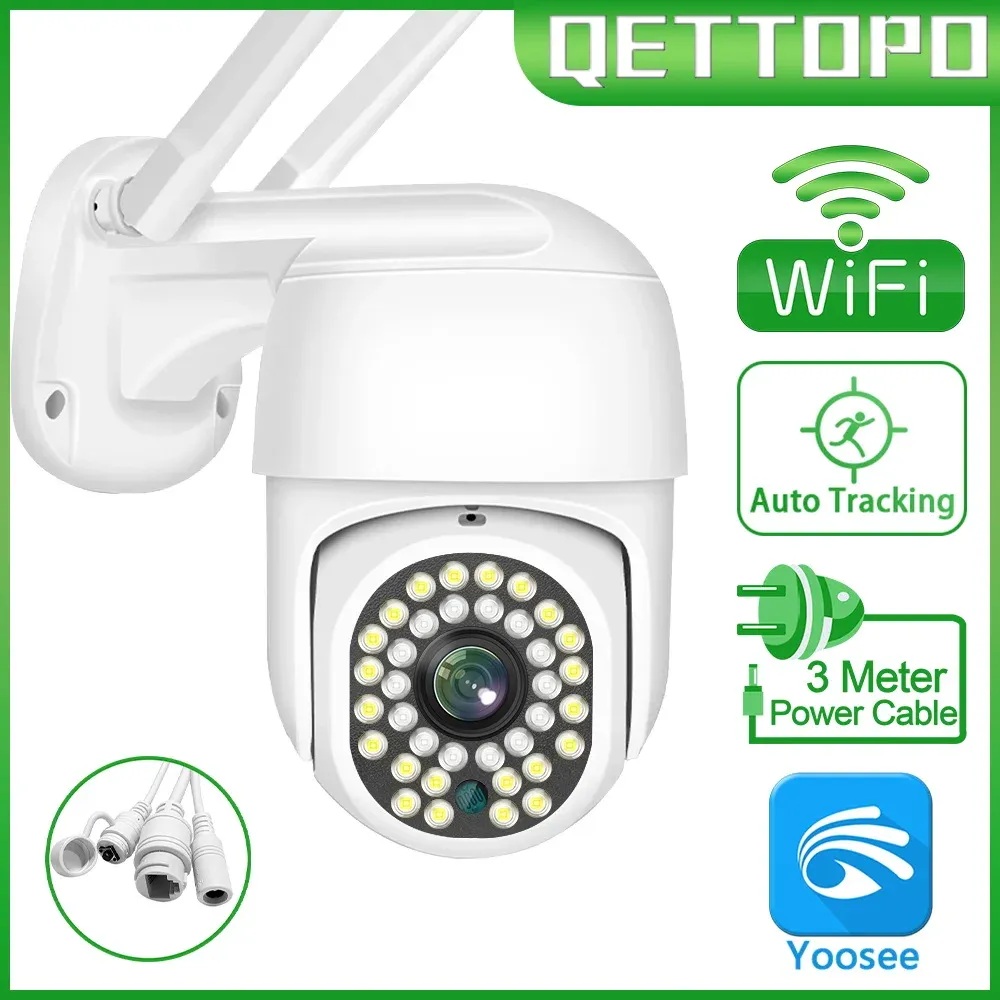 System Qettopo 5MP WiFi PTZ Camera AI Human Auto Tracking Outdoor Waterproof Security Surveillance Camera 30m Full Color Night Vision