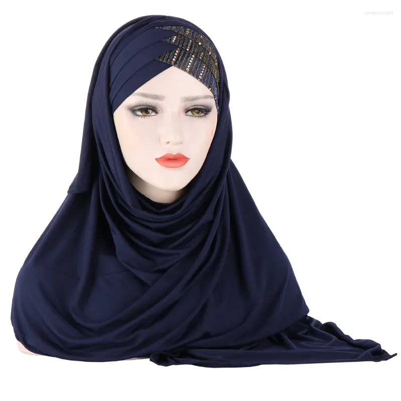 Etnische kleding Moslim Fashion Milk zijde voorhoofd glitter met sjaalhoed hijabs voor vrouw katoen hijab islamitisch