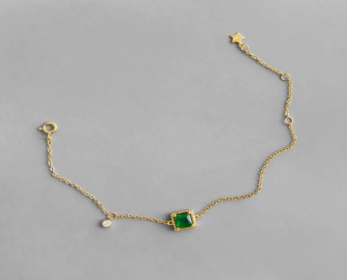 Authentiek 925 Sterling Silver Simple Emerald Crystal Charm Blacelet For Women Girls Wedding CZ Zirkon Geometrische armbanden4411864