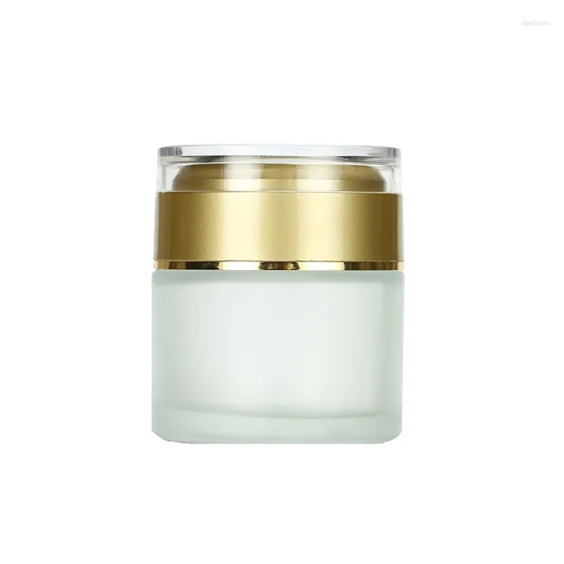 Förvaringsflaskor 50g Frosted Glass Cream Jar Cosmetic With Gold Cap Eyeshadow Makeup ansikte Skinvård tom container