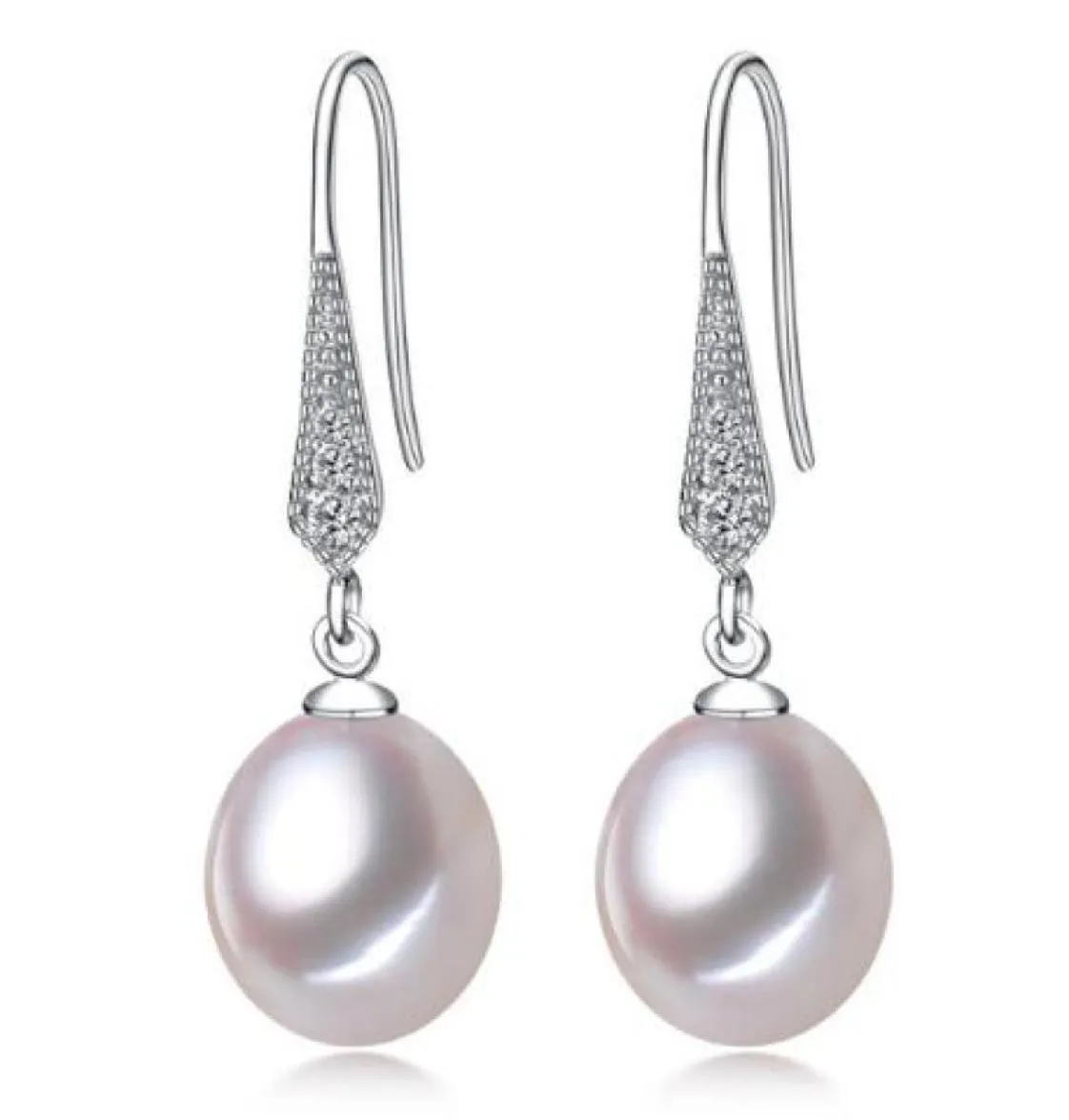 89mm White Pink Purple 100 Natural Freshwater Pearl Drop Earrings 925 Silver Zircon Jewelry for Women5050281