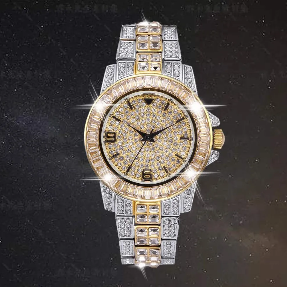 AAA CZ Bling Diamond Men's Watch Papel 18K Gold Ice