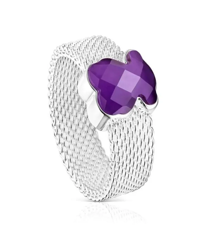 Andy Jewel Luxury Bear Ring Schmuck 925 Sterling Silber Silber Mesh Farbe mit Faceted Amethyst Mo Passt europäischer Designerstyle35557896415759