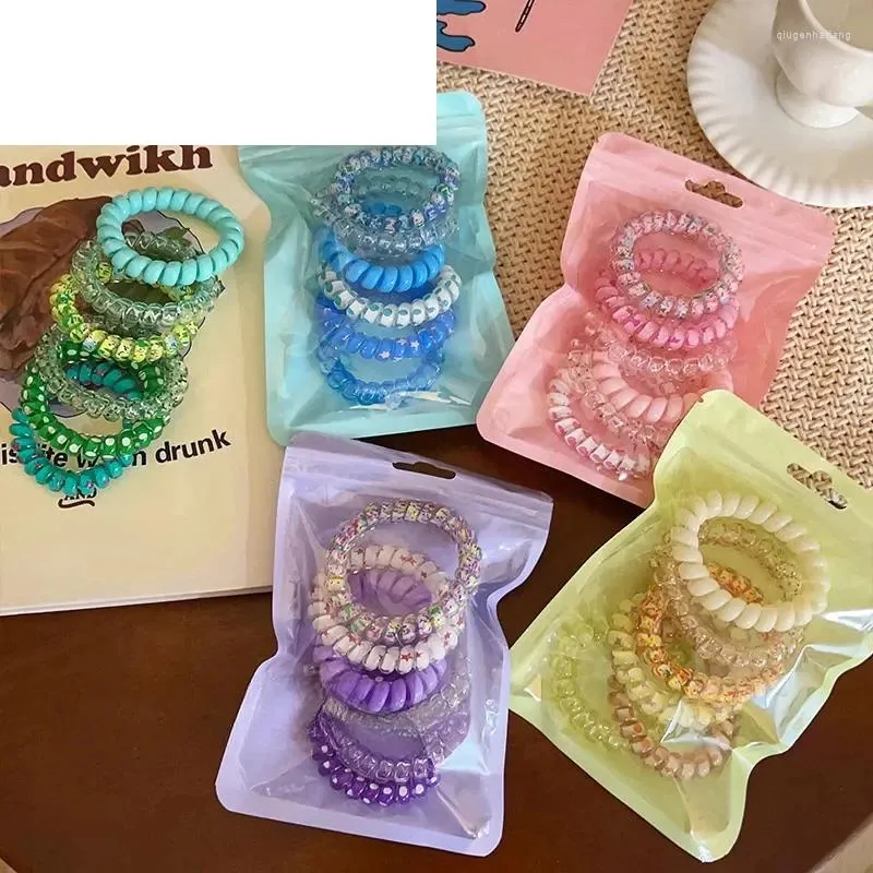 Hårtillbehör 6st Candy Color Elastichair Ties Korean For Girls Bands Frosted Spiral Cord Rubber Rope Stretch Headwear