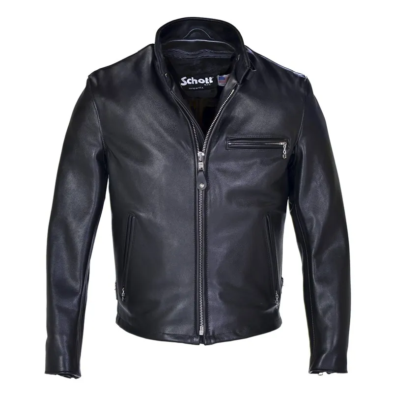 Jaquetas de couro para homens inverno schott motocicleta jaqueta colarinho preto casaco de couro real