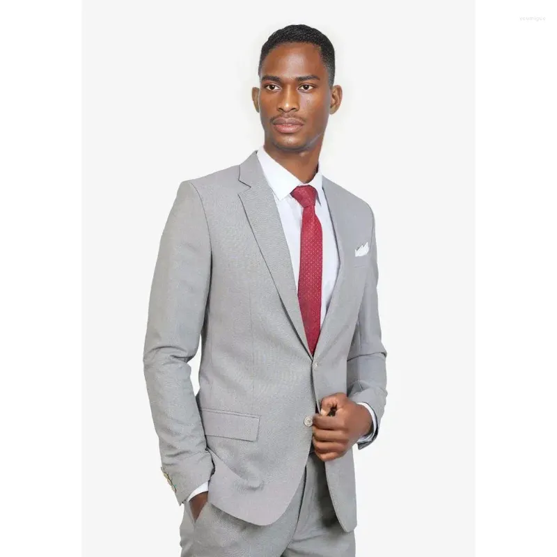 Men s Suits Wedding Men Grey Single Breasted Notch Lapel Back Vent Blazer Formal Prom Party 2 Piece Jacket Pants Costume Homme Terno