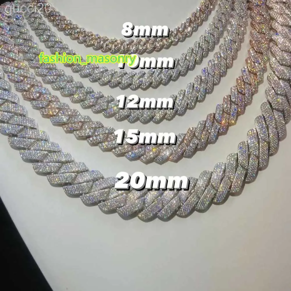 Özel Geçiş Elmas Test VVS Moissanite Küba Bağlantı Zinciri 10mm 12mm 15mm 18mm 20mm Hip Hop Kolye Erkekler 925 Takı HMC7