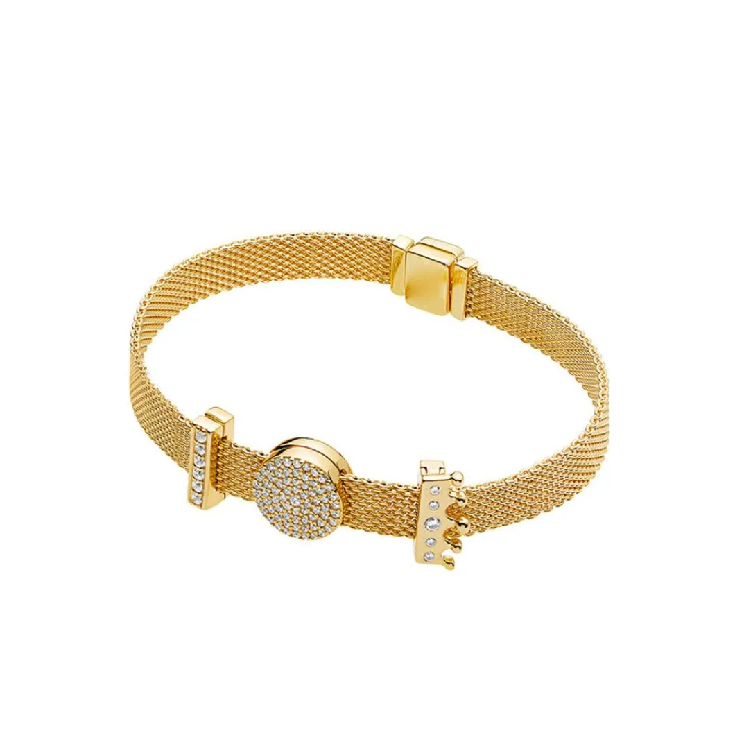 Großhandel- Europäische Anpassungen für Perlen Silberarmbänder für Stil Armband Schmuck Frau Mesh Clip Charm Reflexion Crown Clip2656864