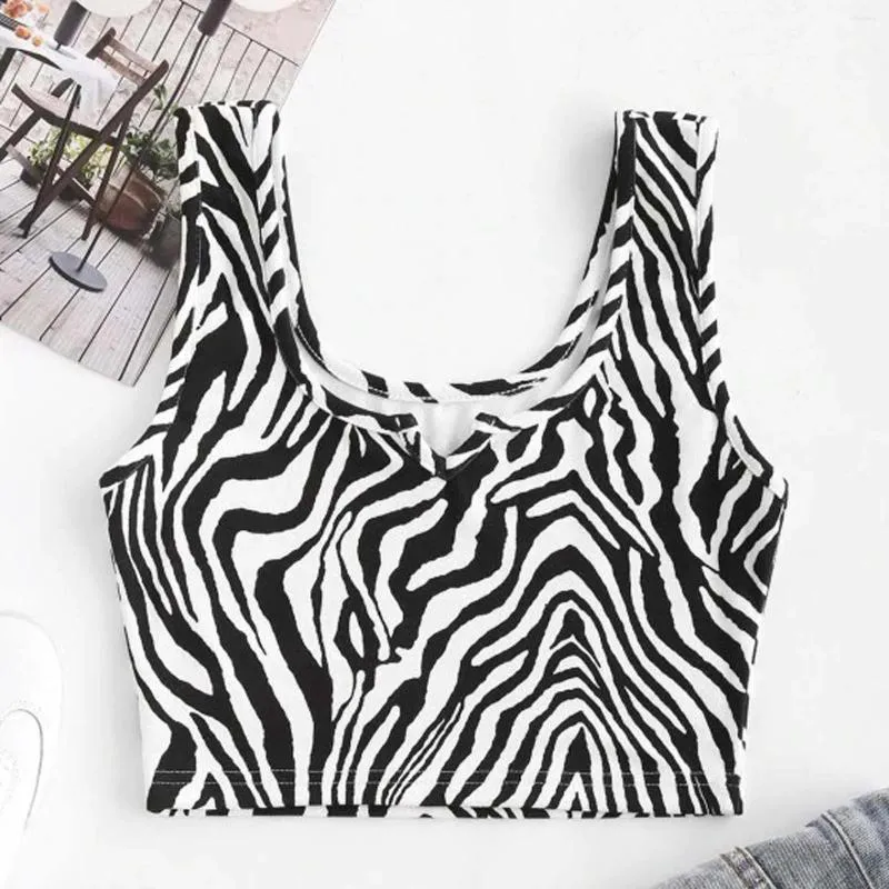 Kvinnors tankar Kvinnor Crop Top Sexig Bra Zebra Print Tank Tops 2024 Summer Female Strap Backless Camisole Camis Clothing