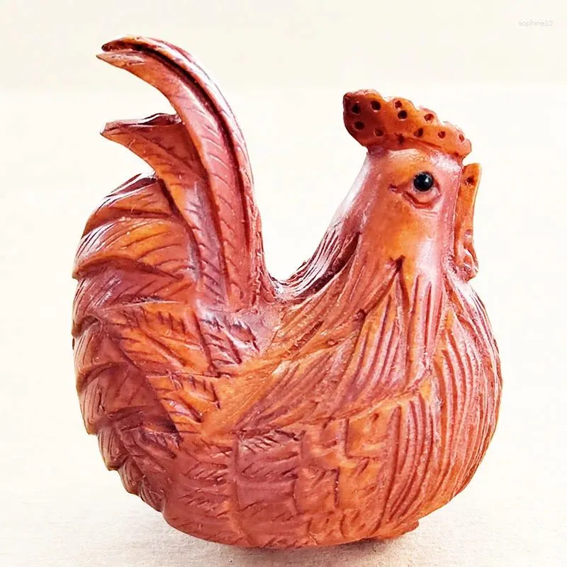 Decorative Figurines Q4883 - 2" Hand Carved Boxwood Netsuke Rooster Cock