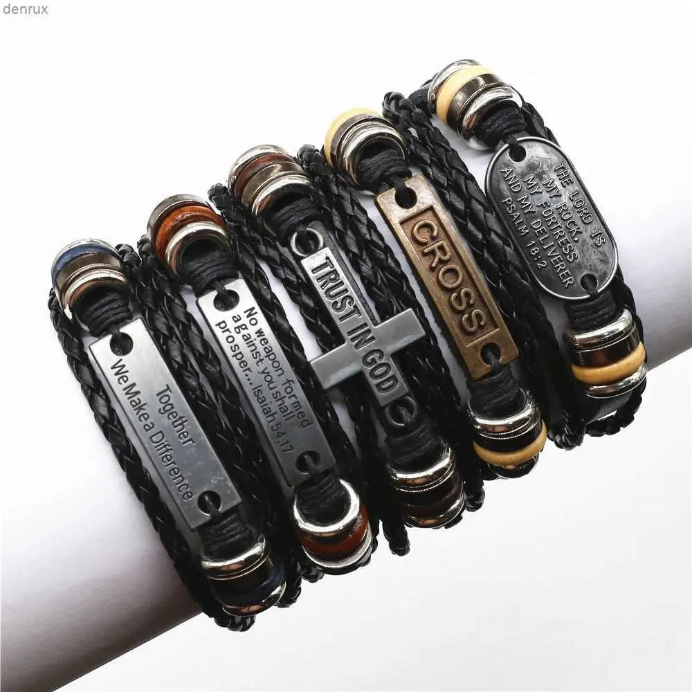 Autres bracelets Westbull Men Bracelets en cuir Mots Cross Cross Charm Breed Weave Brangle Homme Homme en gros