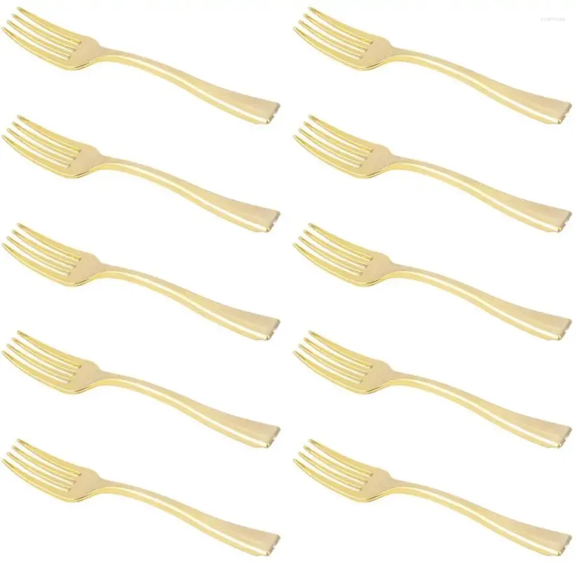 Disposable Flatware 4 Inches Mini Gold Plastic Forks Heavy Duty Fruit Dessert Cutlery Silverware Perfect For Weddings Parties