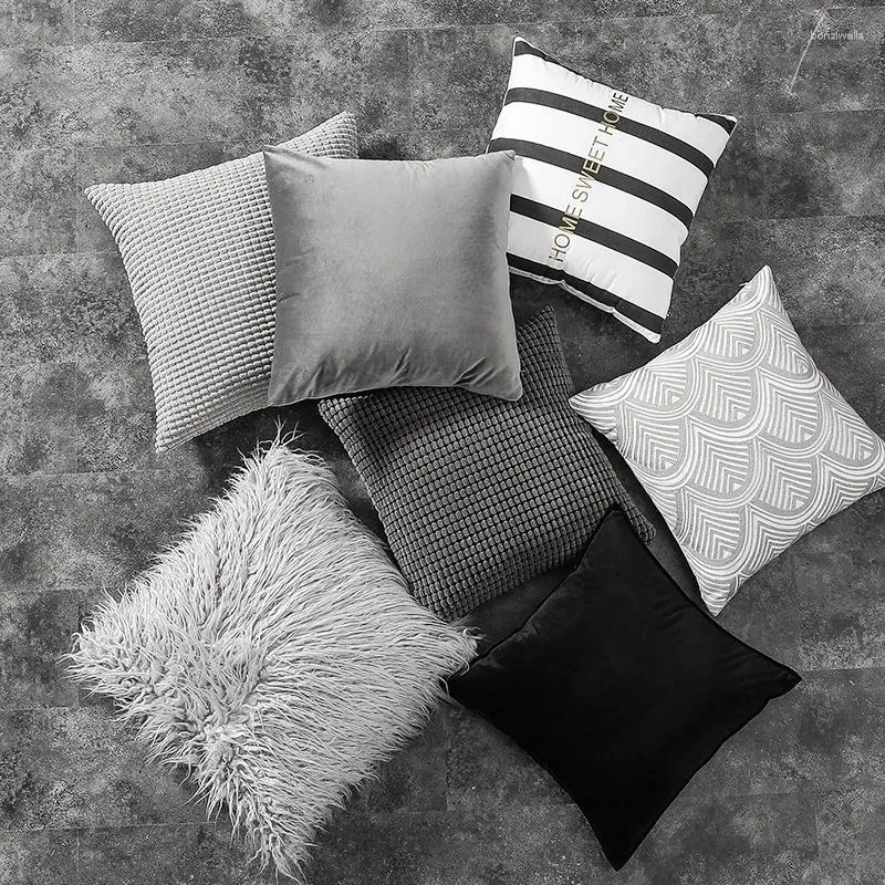 Capa de travesseiro com decoração de decoração de tecido cinza Decoração de travesseiros
