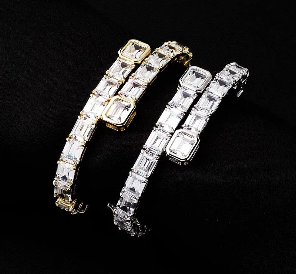 Hip Hop Bracelets Bangles Luxury Bling Rec Zircon Tennis Bracelets Fashion Men Women 18K Gold Rhodium Plated Geometric Bracelets9373183