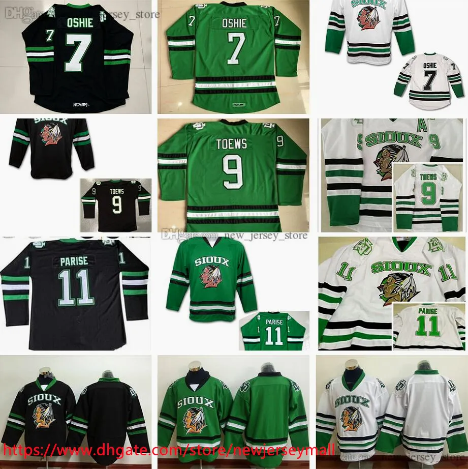 خمر جامعة نورث داكوتا NCAA كلية القتال Sioux Ice Hockey Jerseys 9 Jonathan Toews 11 Zach Parise 7 T.J. جيرسي جامعة أوشي