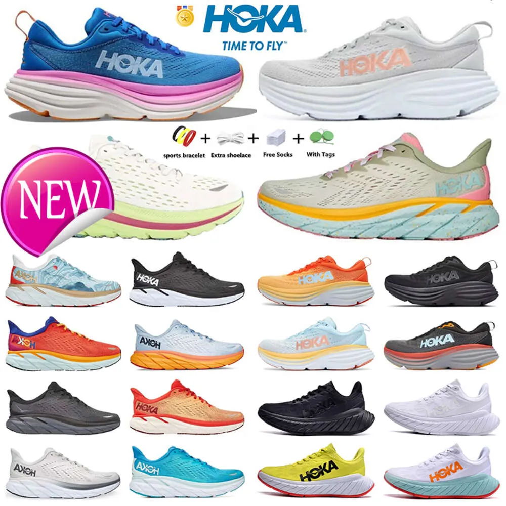 2024 Hoka One Clifton Bondi 8 Shoes Men Women Black White Shock-Absorbering Road Running With Carbon Plate Designer Sneakers för klättringslöpare Utomhustränare