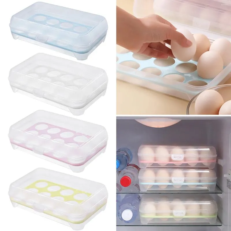 Lagerflaschen 15 Gitter Kühlschrank Eierkasten -Rack -Raster -Netzwerkwerkzeug können mit Deckel überlagert werden