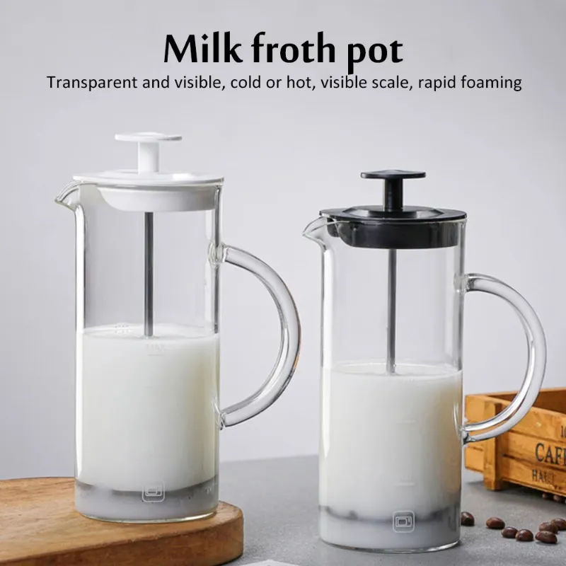 Manuel lait frother verre lait mousse de café en verre en verre en maille française cafetière