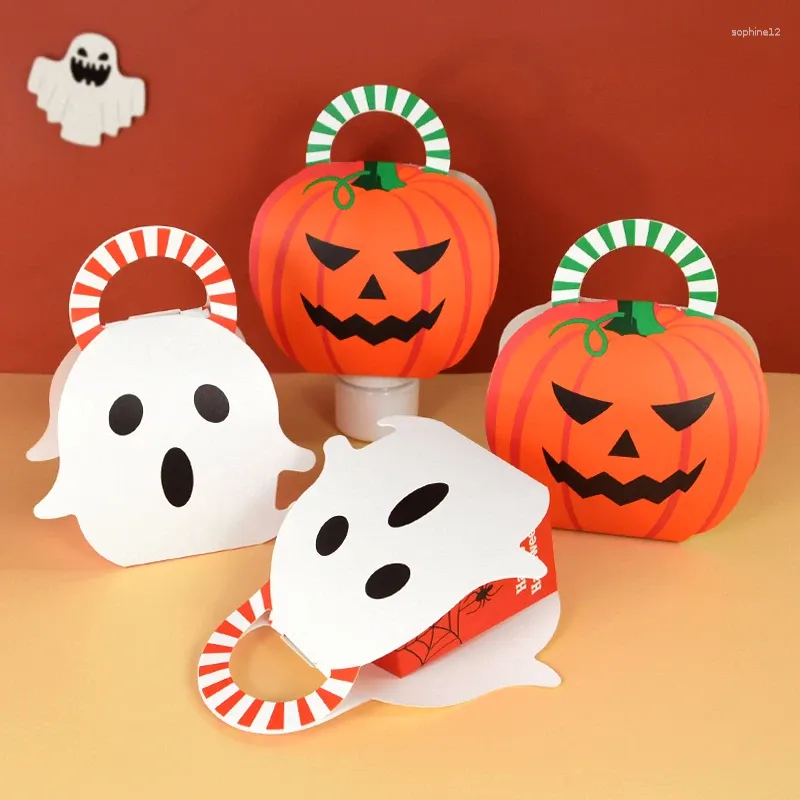 Gift Wrap 5pcs Halloween Pumpkin Ghost Candy Snack Bag Paper Biscuits Cookies Packaging Box Kids Favor