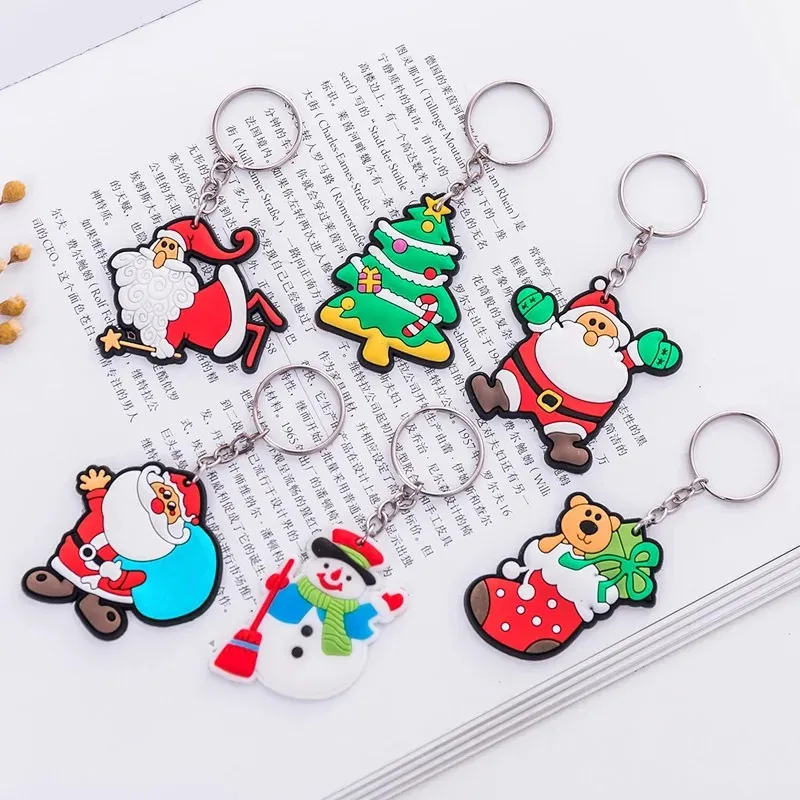 2pcs Christmas Keychain Charms Santa Claus Christmas Tree Elk Snowman Key Chain Headant Decoration Gifthale بالجملة
