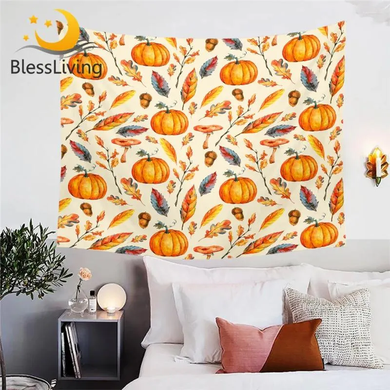 Arazzi Blessing Living Pumpkins Foglie d'oro Golden Foglie appesa Autunno Autunno Decorazioni della camera da letto Furghi tappeti WaterColor